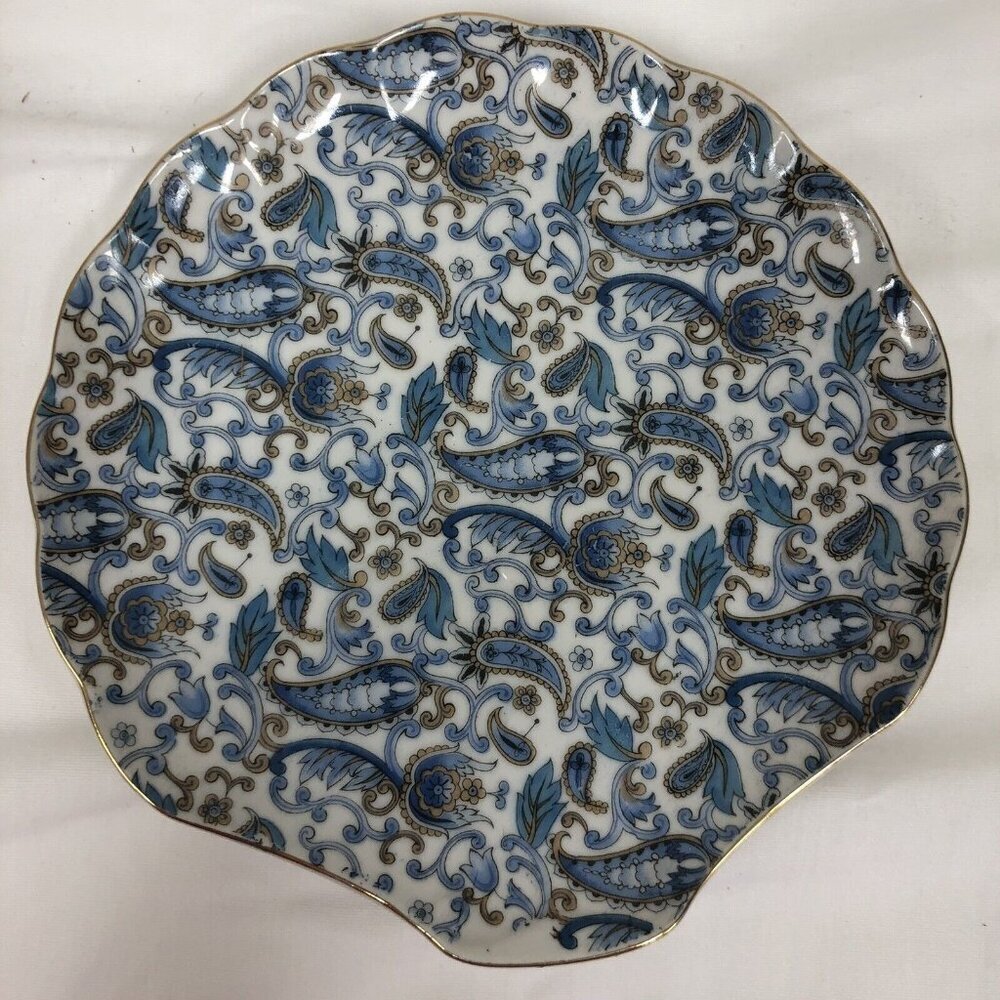 Old Lefton Flourish Plate NE2340 Scalloped Shell Snack Luncheon Blue China